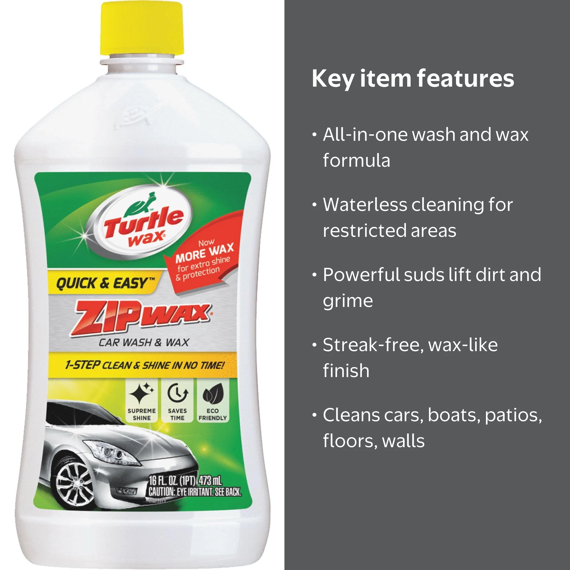Turtle Wax, Car Wash Zip Wax, 16 oz, Powerful All-in-One Cleaner