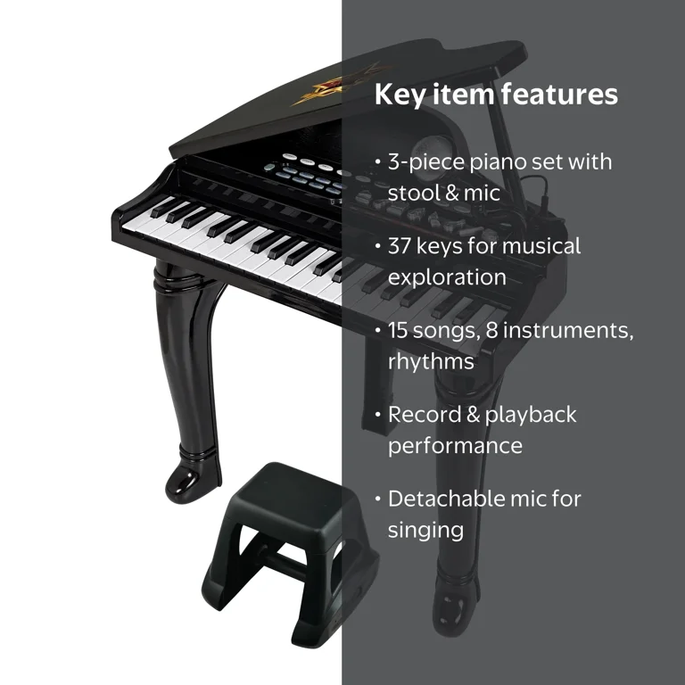 winfun Symphonic Grand Toy Piano Set With Stool, 3 Pieces, 37 Keys