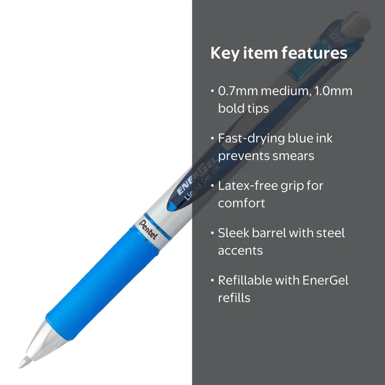 Pentel EnerGel RTX Retractable Gel Pen, 0.7mm Medium Metal Tip