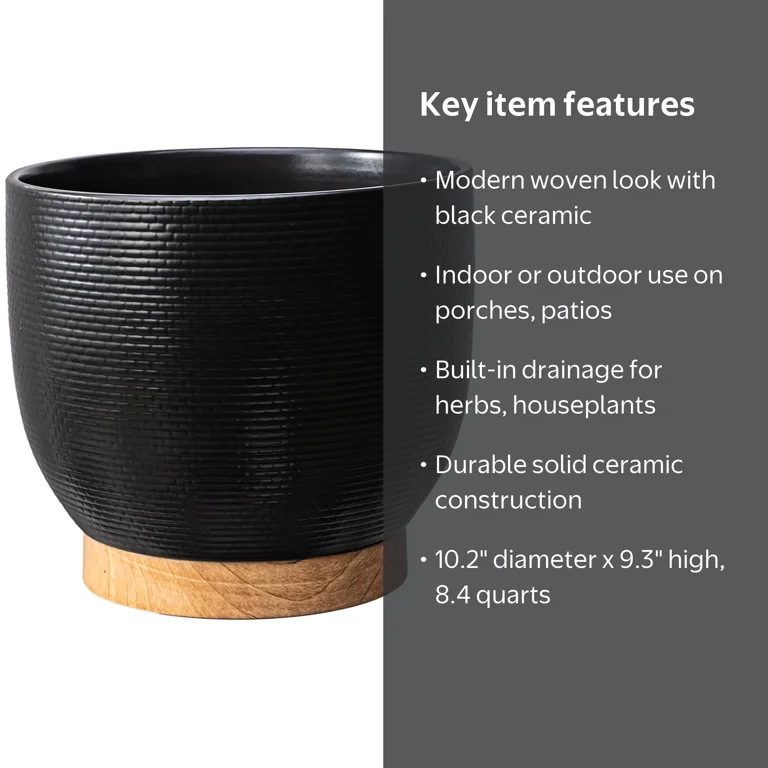 Better Homes & Gardens 10 inch Black Ceramic Planter with Woven