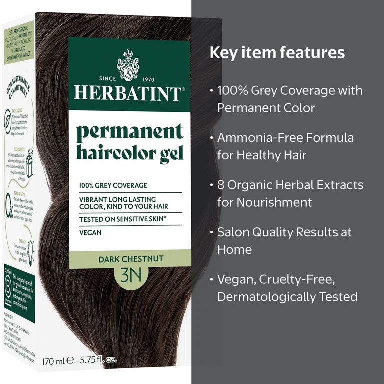 Herbatint, Hair Color, 3N Dark Chestnut, Vegan, Free of Ammonia