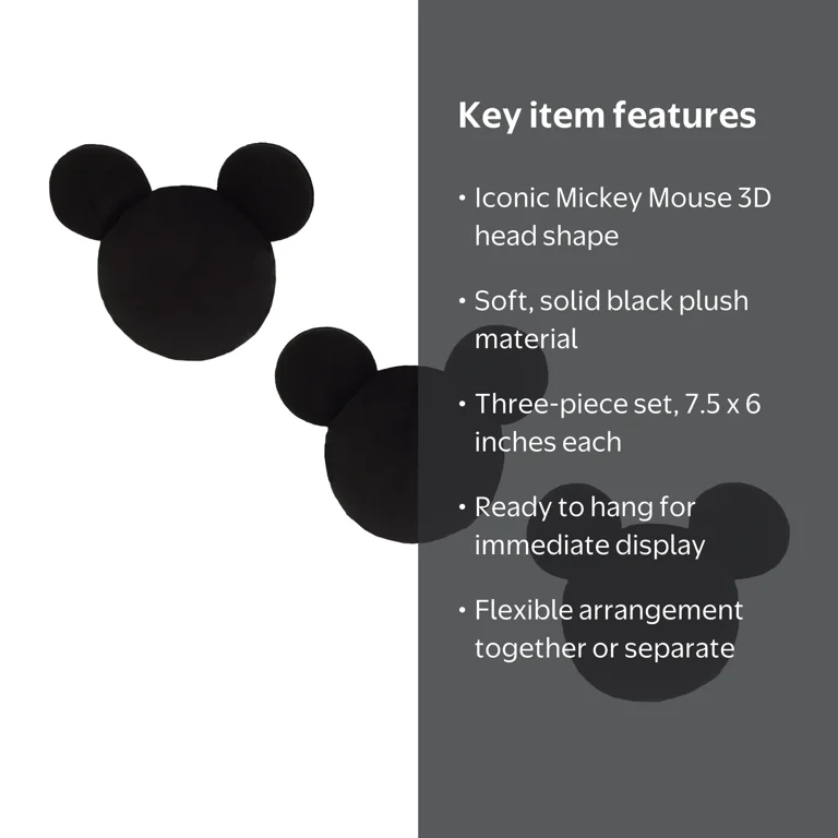 Disney Mickey Mouse Black Plush 3 Piece Wall Décor - Walmart.com