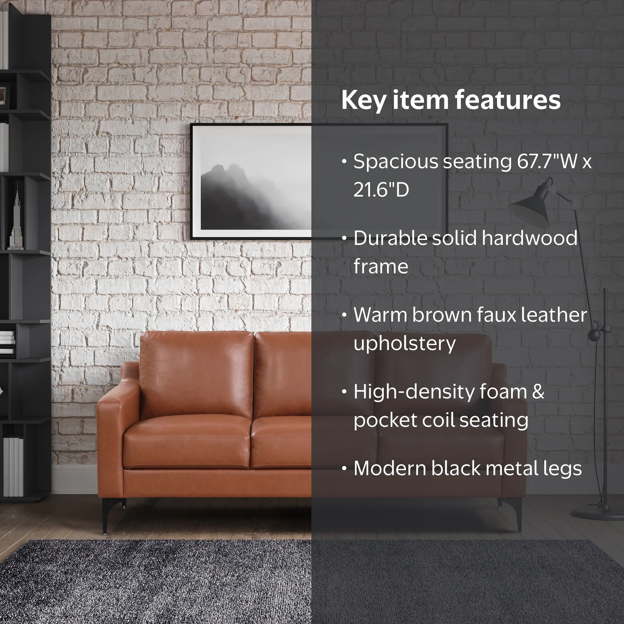 Serta Hemsworth Mid-Century Modern Sofa, Brown Faux Leather