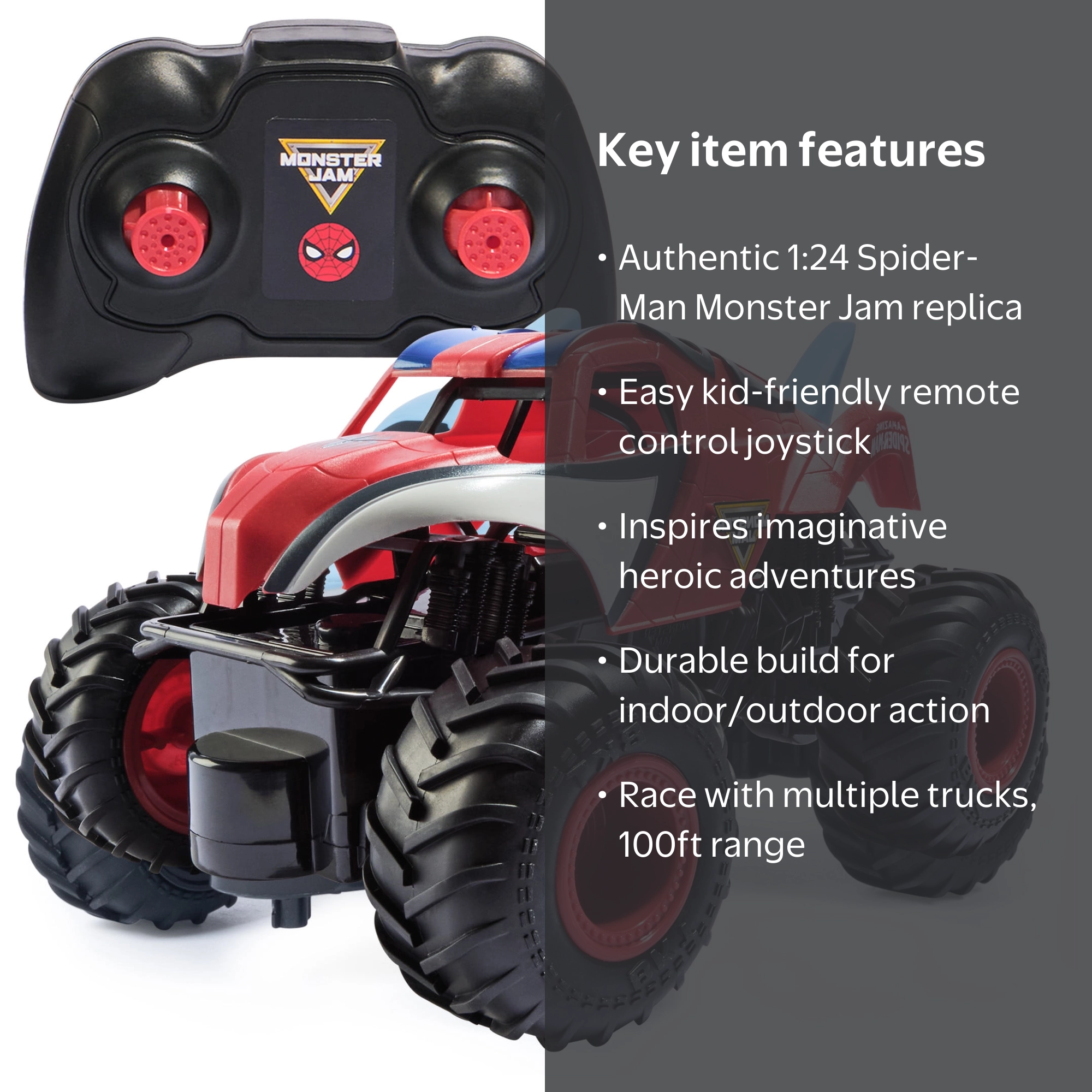 Monster Jam, Marvel Spider-Man RC Monster Truck, 1:24 Scale