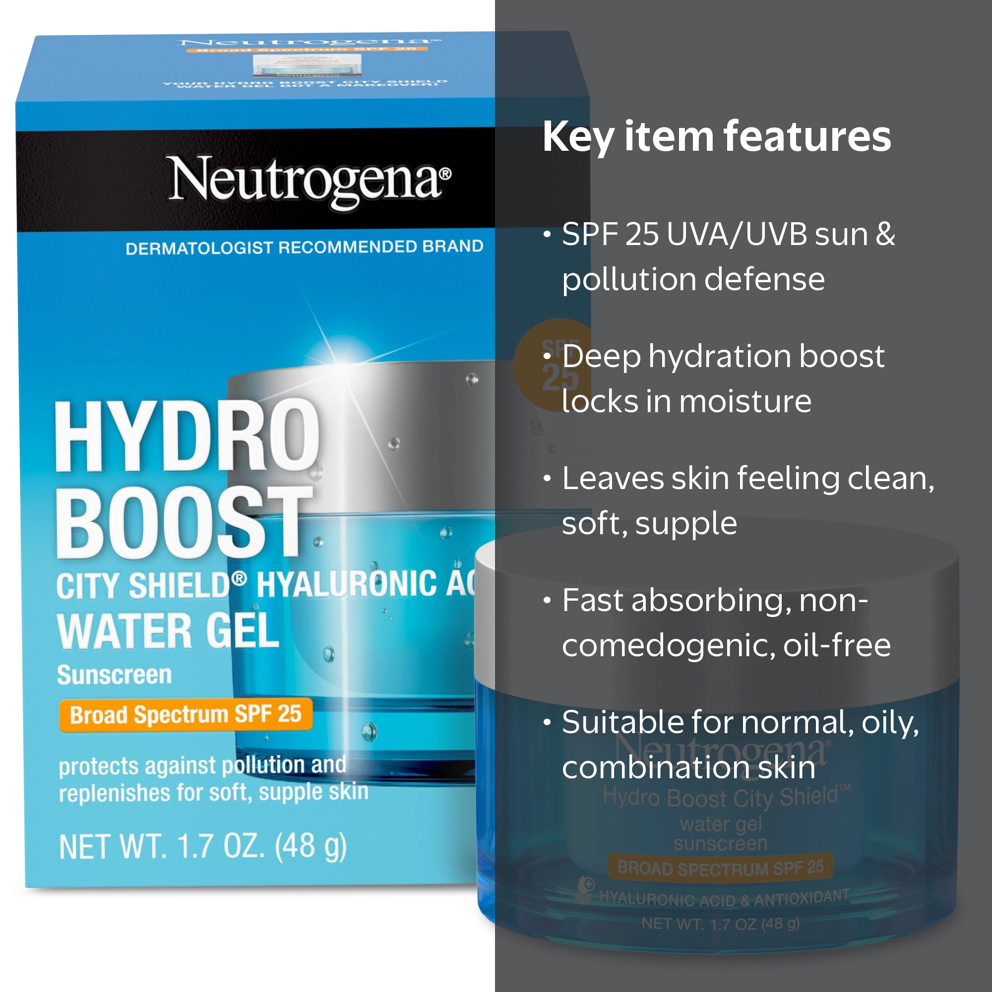 Neutrogena Hydro Boost City Shield Water Gel SPF 25, 1.7 oz