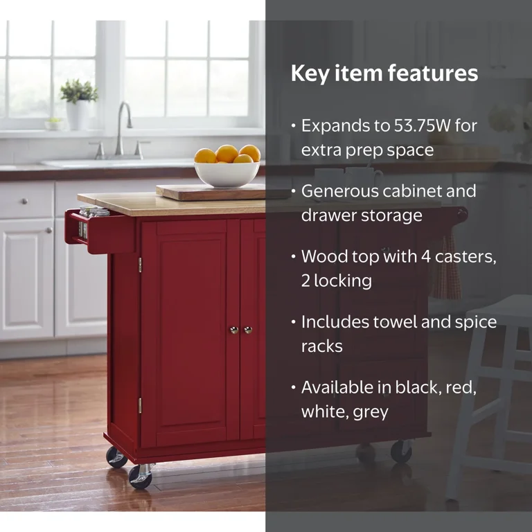 Thatcher Kitchen Cart, Red - Walmart.com
