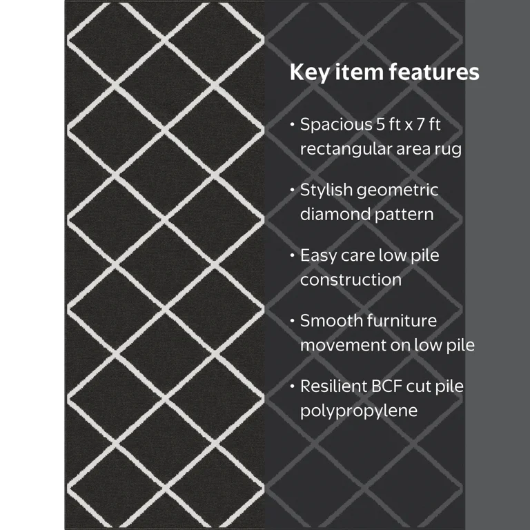 Mainstays Diamond Indoor Area Rug, Charcoal, 59 in x 78 in