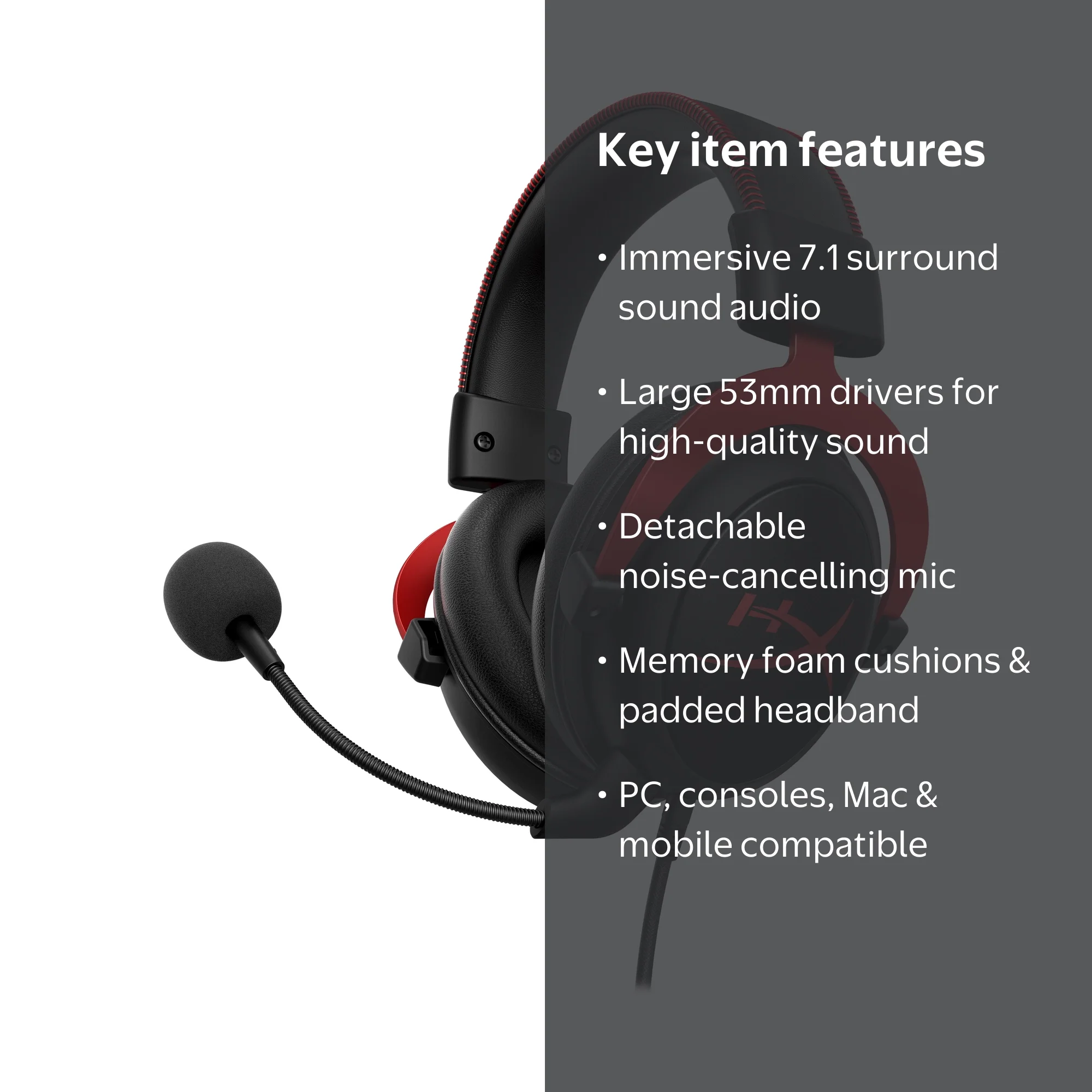 HyperX, Gaming Headset, 7.1 Surround Sound, Memory Foam Ear Pads