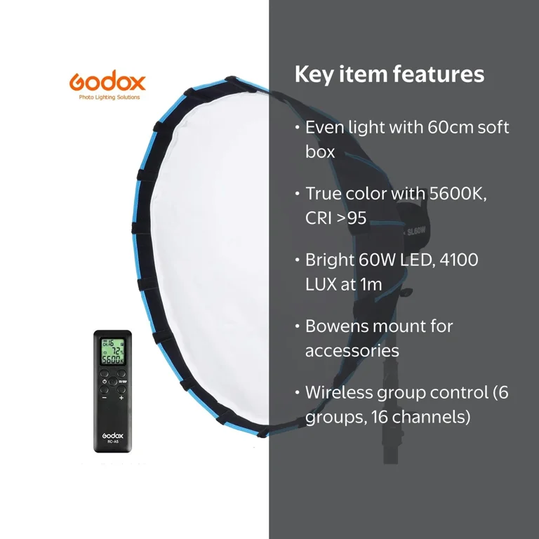 Godox SL60W Pro Photography Kit with Softbox, 5600K Studio LED
