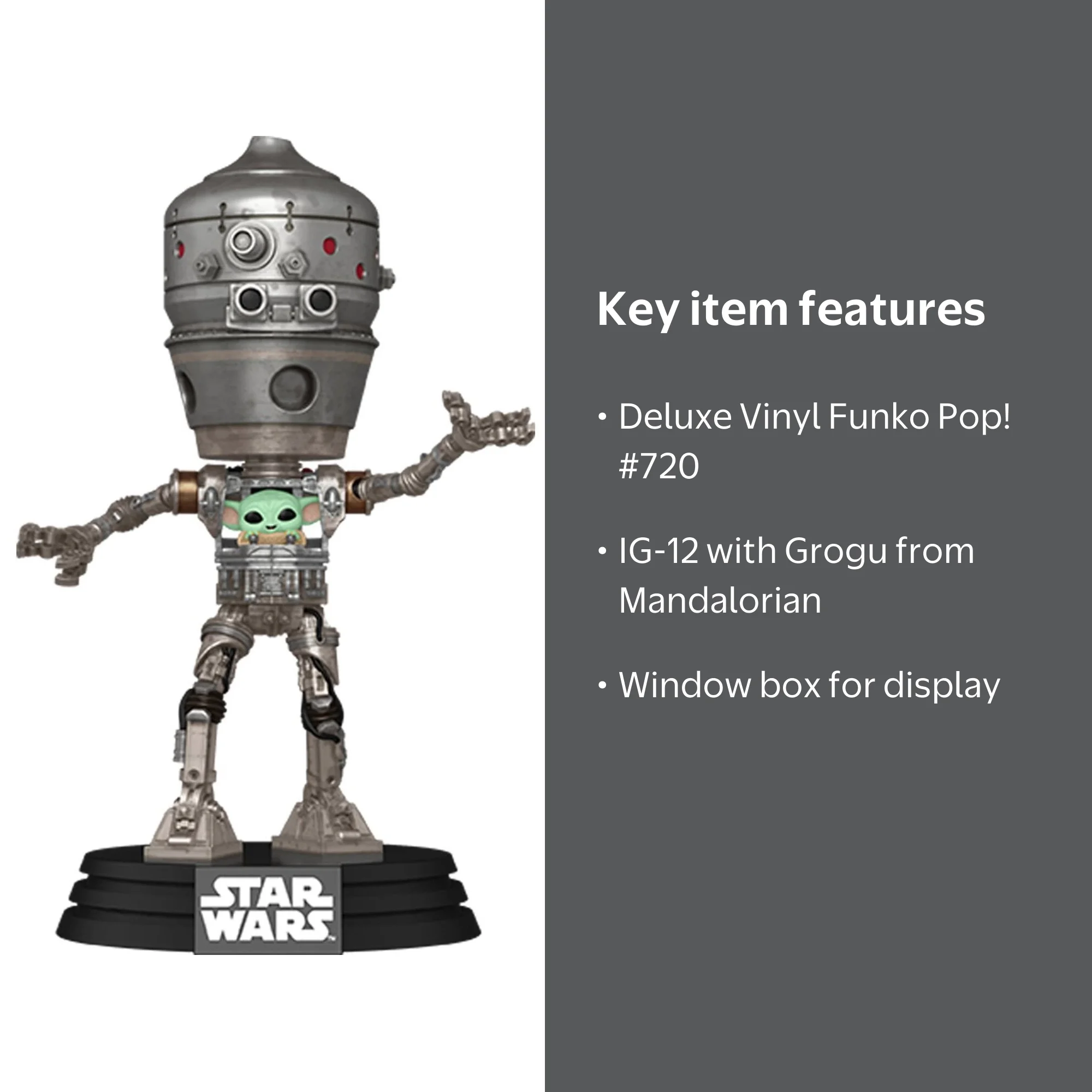 Funko, Star Wars The Mandalorian IG-12 with Grogu Deluxe Pop