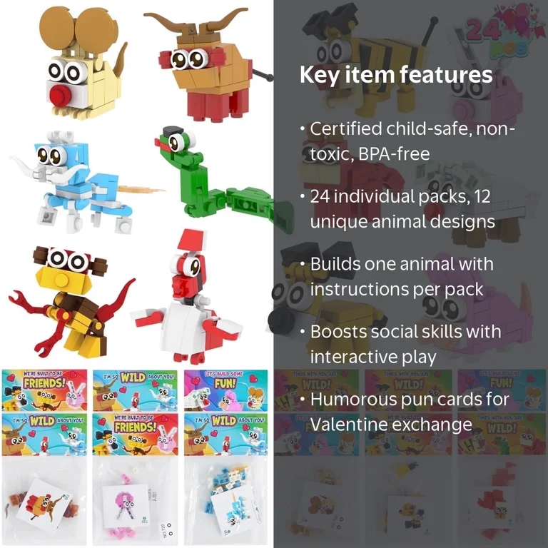 Joyfy 24 Packs Valentines Day Gift Cards with Animal Building