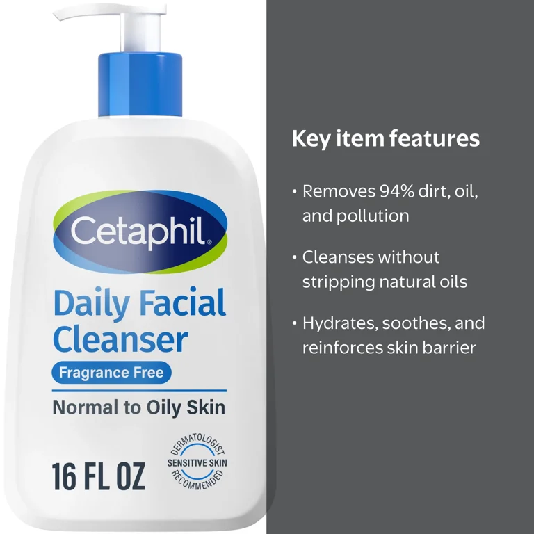 Cetaphil, Daily Facial Cleanser, 16 oz, Fragrance Free, Sensitive