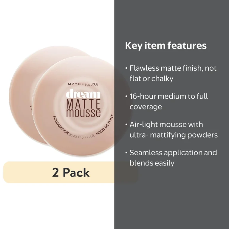 2 pack) Maybelline Dream Matte Mousse Foundation, Sandy Beige