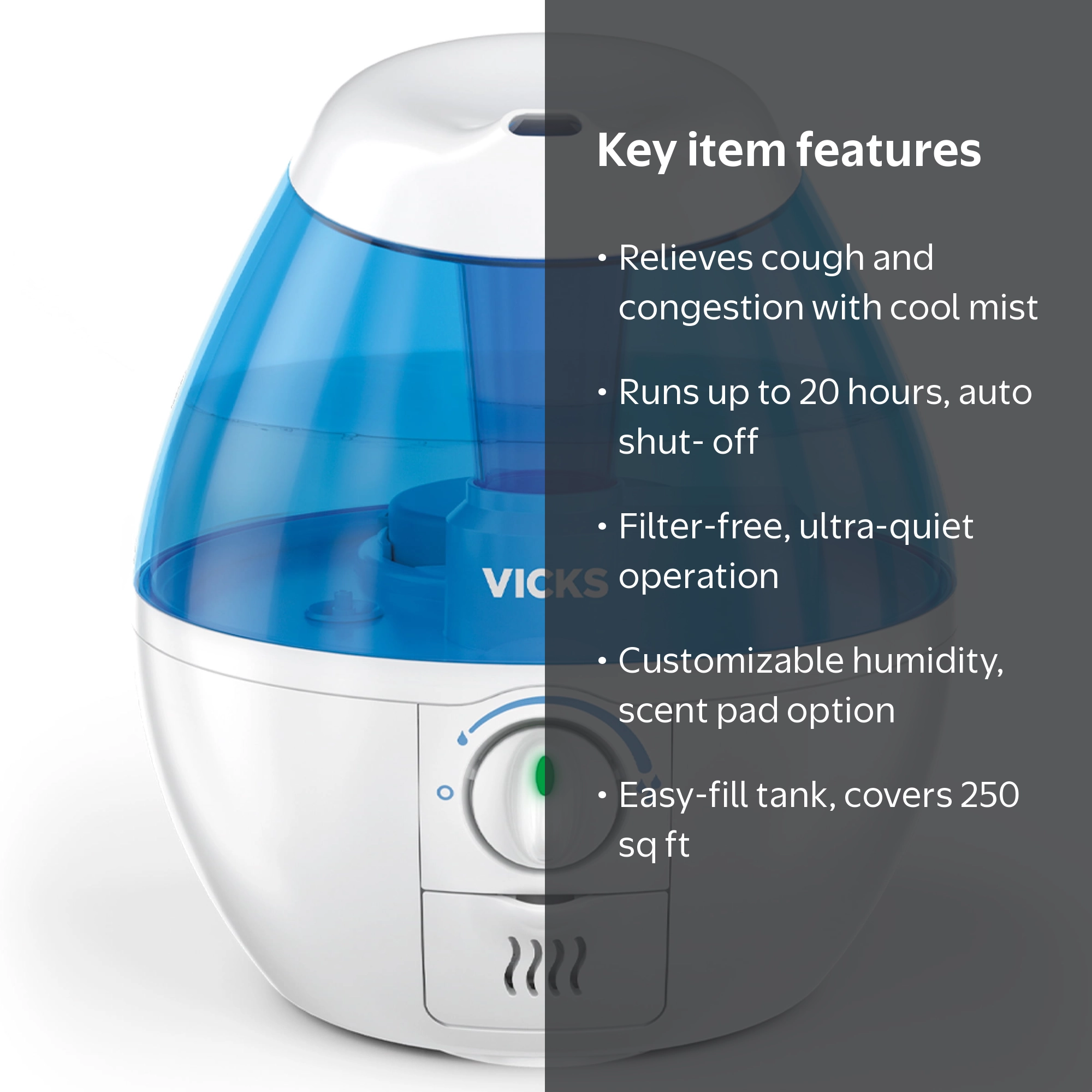 Vicks, Mini Cool Mist Humidifier, VUL520W, 250 sq ft - Walmart.com