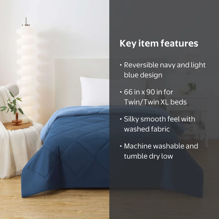 Mainstays Reversible Microfiber Comforter Navy Twin XL All-Season