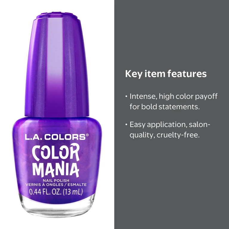 L.A. COLORS, Nail Polish, Color Mania, 0.44 fl oz, Purple