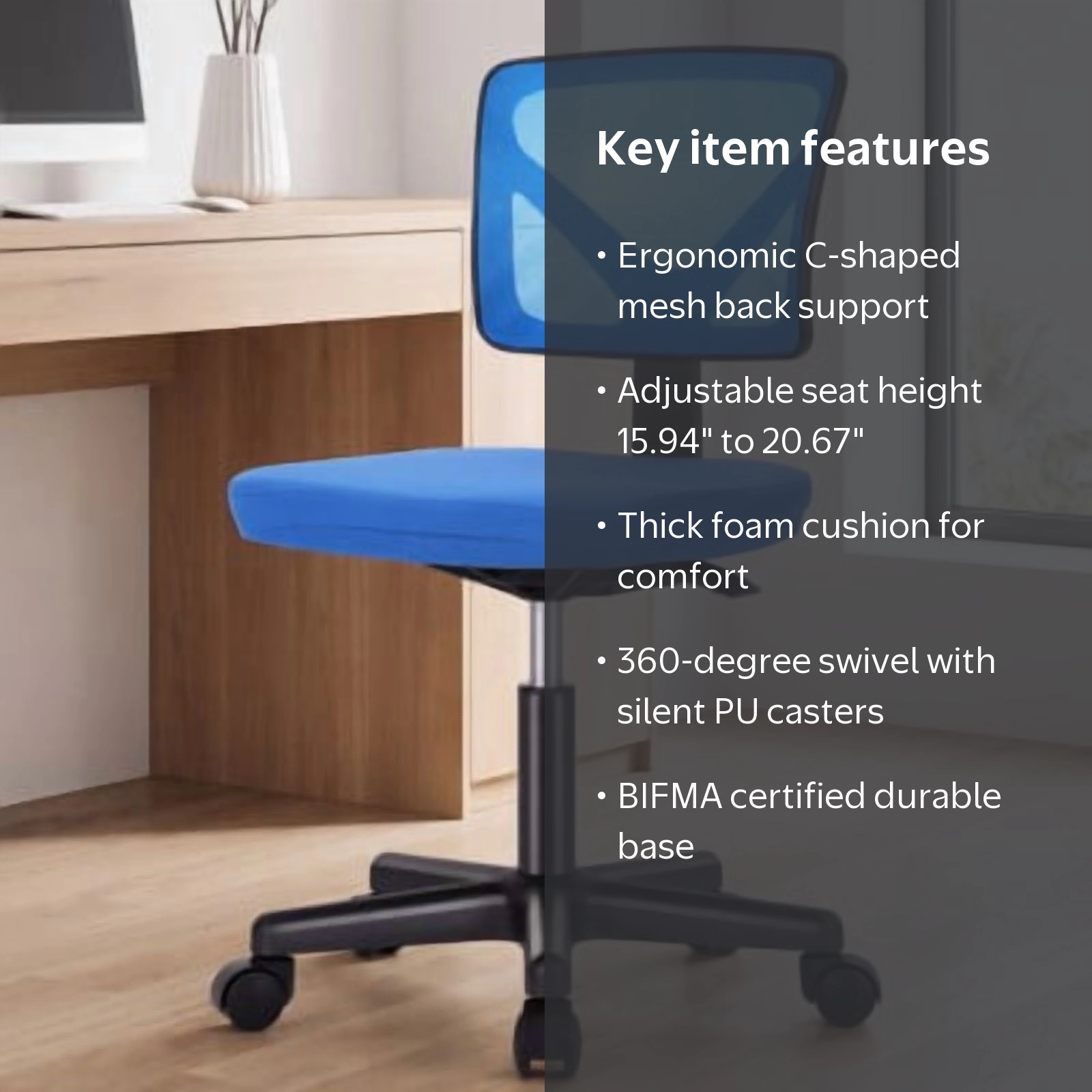 EDX Ergonomic Office Chair, Armless Mesh Adjustable Swivel Task