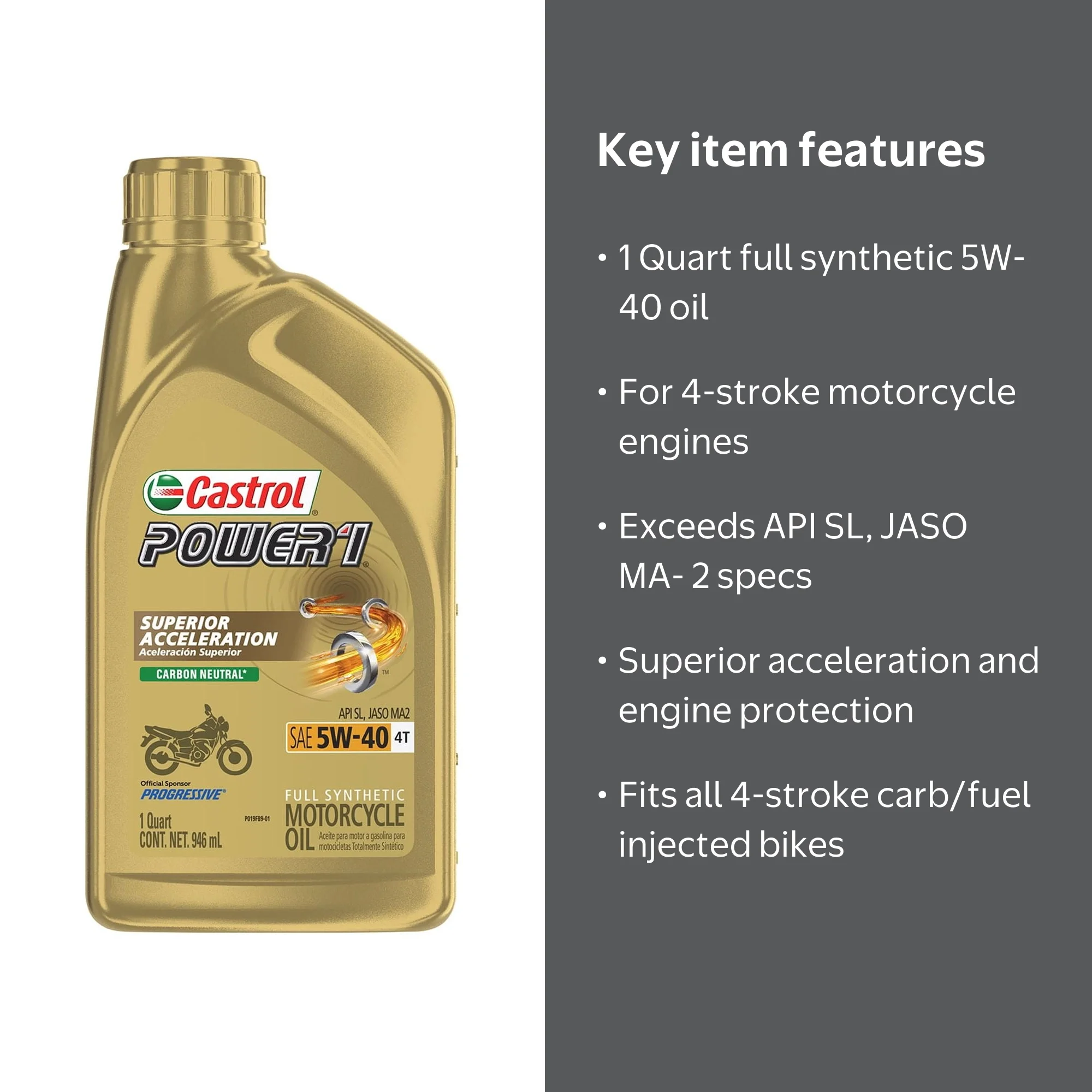 Castrol, Full Synthetic Motorcycle Oil, 1 Qt, 5W-40 - Walmart.com