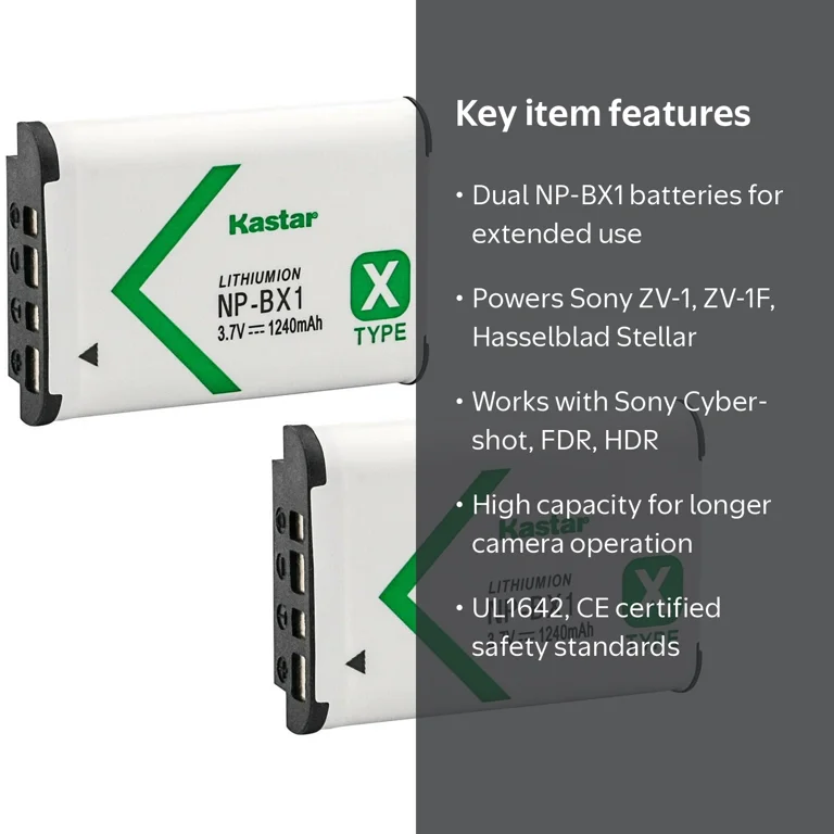 Kastar 2-Pack NP-BX1 Battery for Sony ZV-1, ZV-1F, Hasselblad