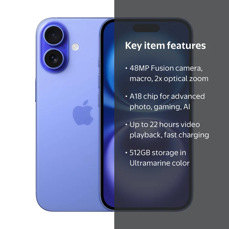 T-Mobile iPhone 16 512GB Ultramarine. Apple Intelligence