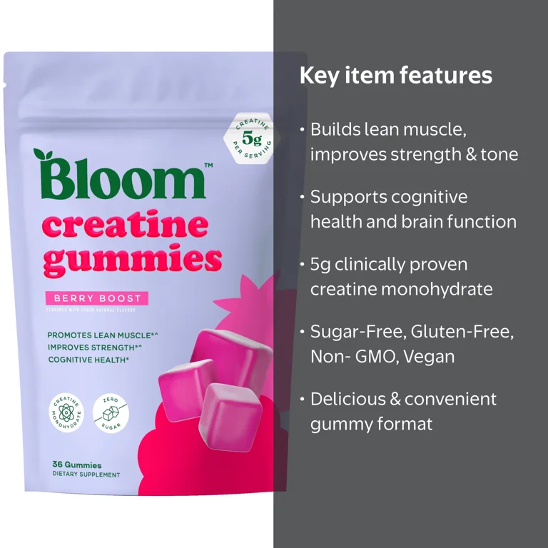 Bloom Nutrition Creatine Gummies, 36 Gummies, 12 Servings, Vegan
