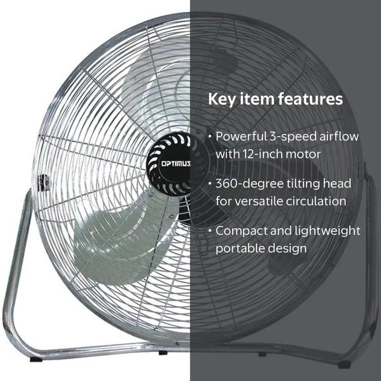 Optimus 12 inch Industrial Grade High Velocity Fan, 3-Speed, All