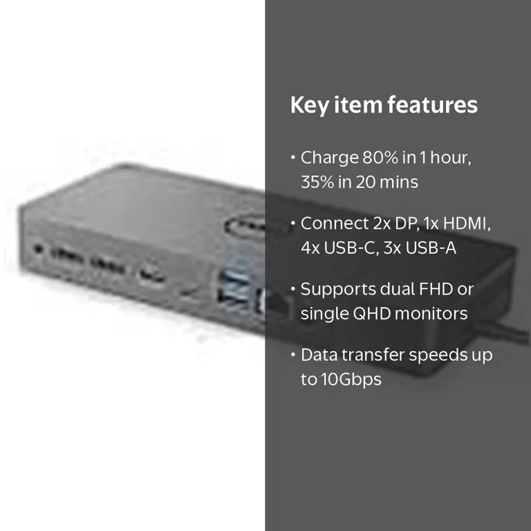 Dell, Dock, 130W Power Delivery, 180W AC, USB-C Connectivity