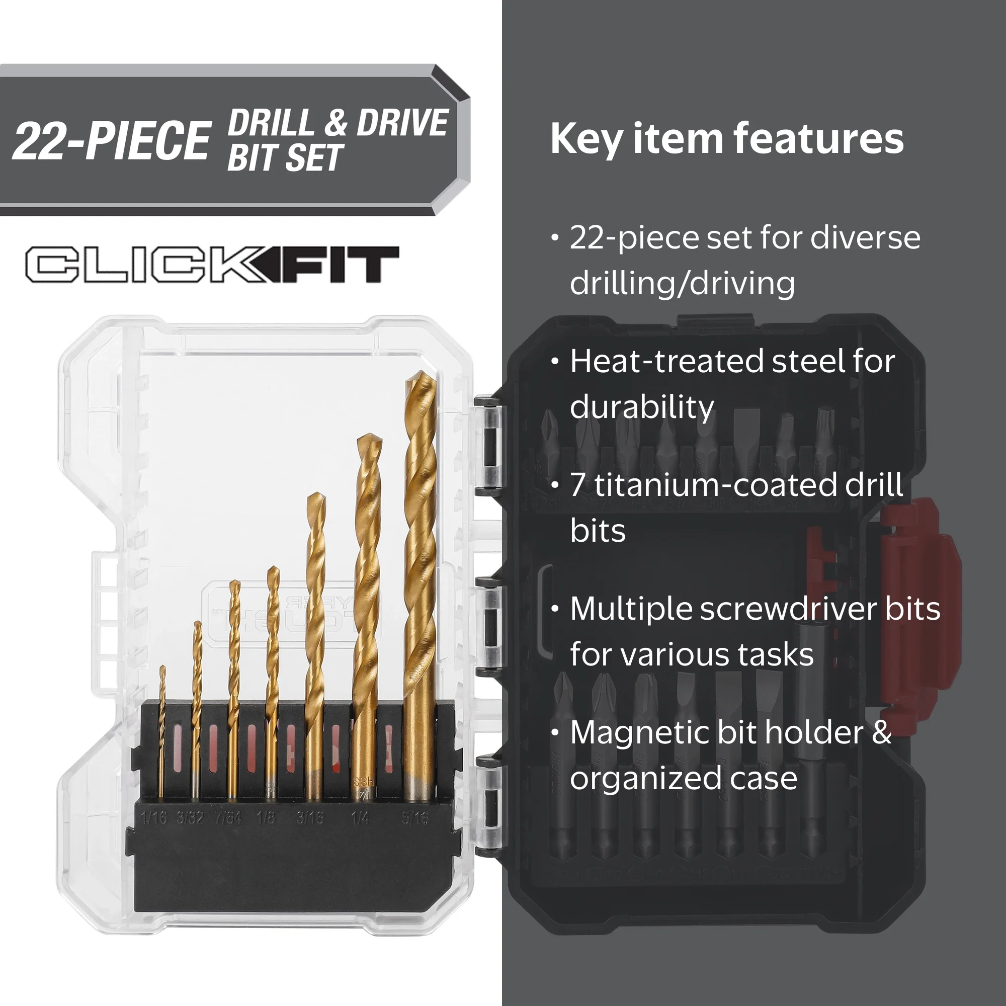 Hyper Tough Drill & Drive Set with Titanium Coated Bits 22-Piece