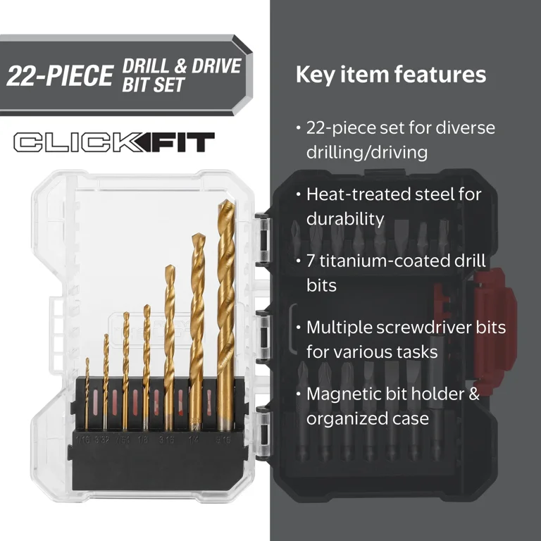 Hyper Tough Drill & Drive Set with Titanium Coated Bits 22-Piece