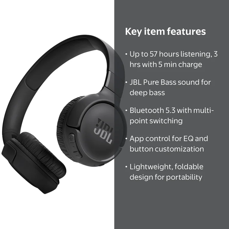 JBL, Wireless on-ear headphones, Tune 520BT, Black - Walmart.com