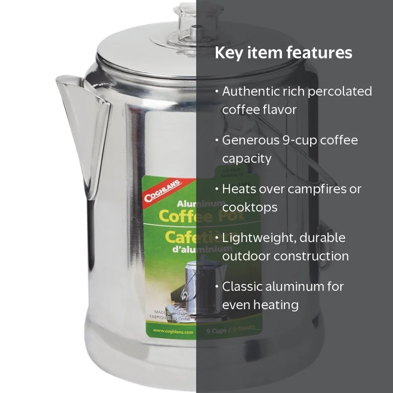 Coleman Camping Percolator, 9-Cup Aluminum Coffee Pot for Outdoor