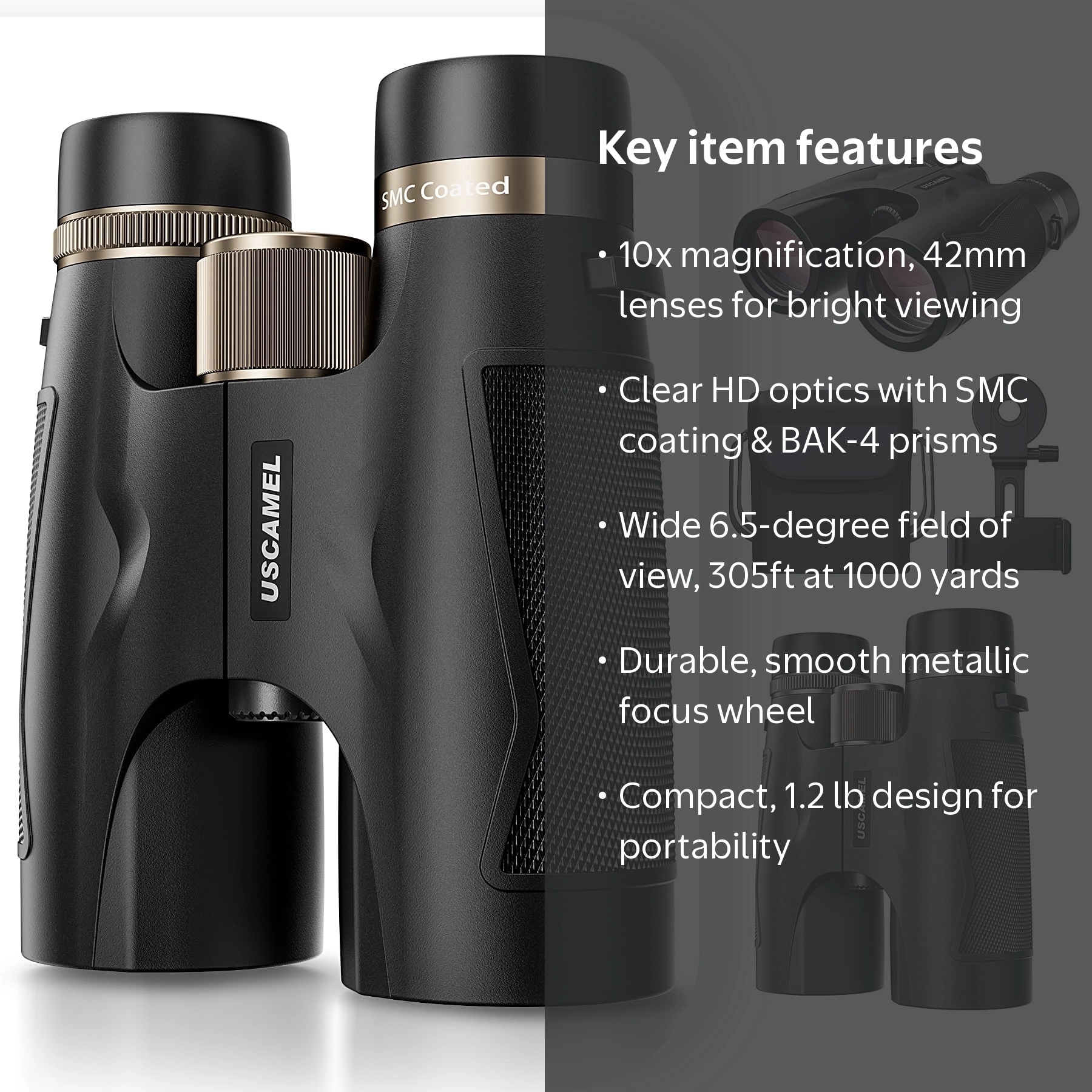 BNISE HD 10x42 Binoculars, SMC Lens, Waterproof, Bird Watching