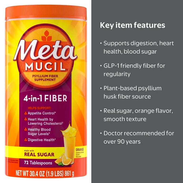 psyllium glp 1 Metamucil Husk, No Added Sweetener, GLP-1 Friendly Fiber Unflavored Glp 1000 Dietpro 30Cpr