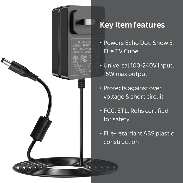 15W Power Supply for Alexa Echo Dot (3rd/4th/5th Gen), Echo Show 5