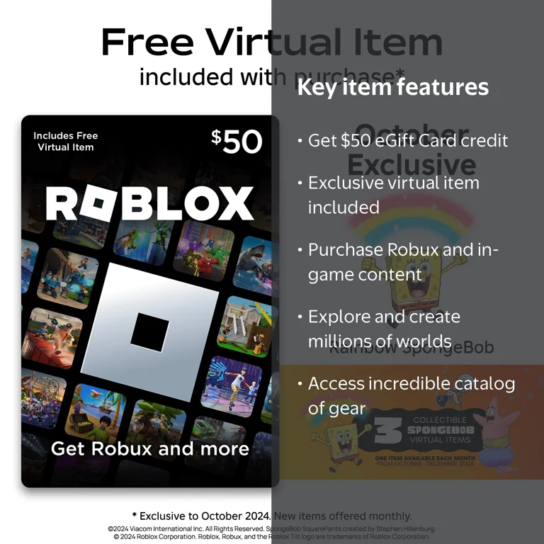 Free Shipping! Roblox $50 Virtual Currency Redeem Gift Card with
