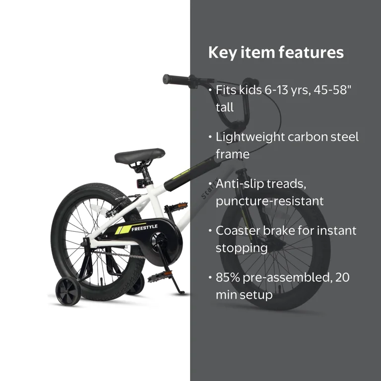Glerc, Kids Bike BMX Style Bicycle, 18 Inch, White - Walmart.com
