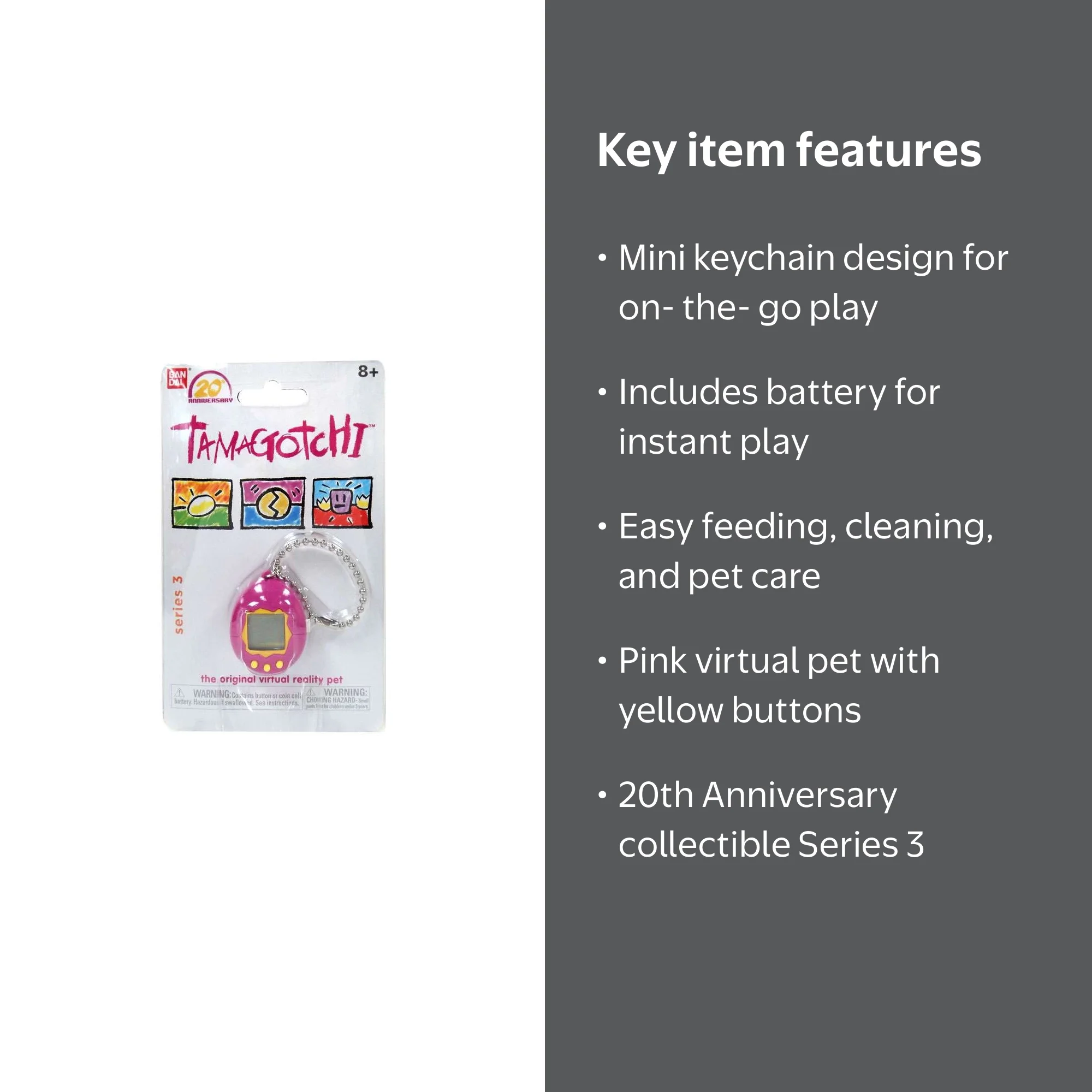 Tamagotchi 20th Anniversary Mini Pink Virtual Pet Toy with Key