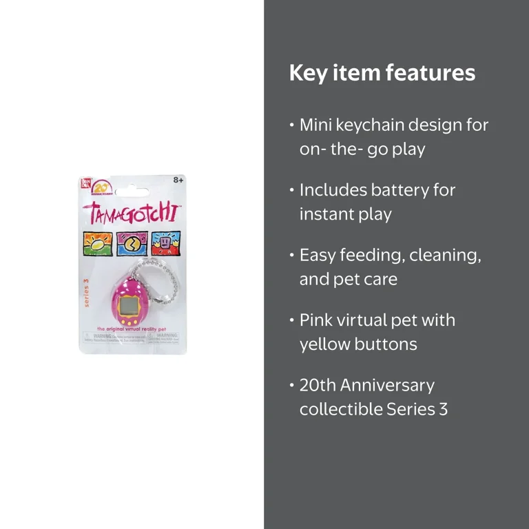 Tamagotchi 20th Anniversary Mini Pink Virtual Pet Toy with Key