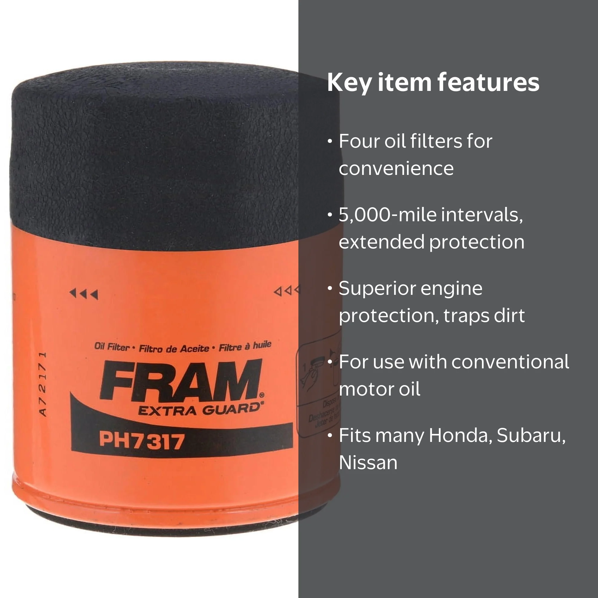 FRAM Extra Guard Oil Filter, PH7317 (4-Pack) Bundle Fits select