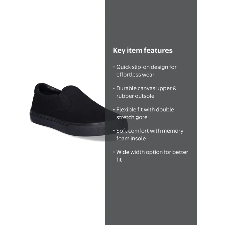 No Boundaries Women's Canvas Slip-On Sneakers with Wide Width and