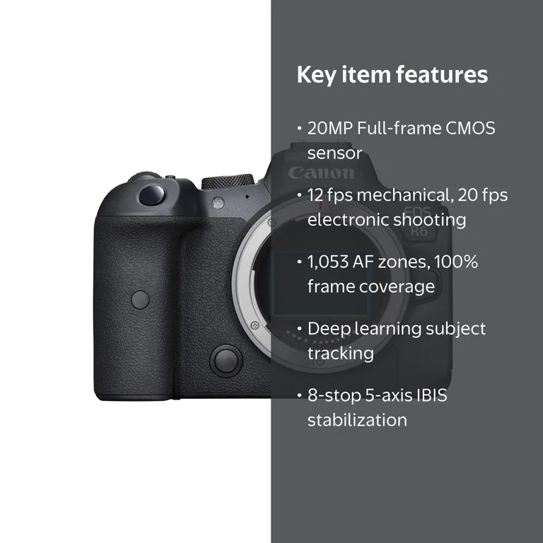 Canon EOS R6 Camera, 4K Video, Full-Frame CMOS, DIGIC X, Dual SD