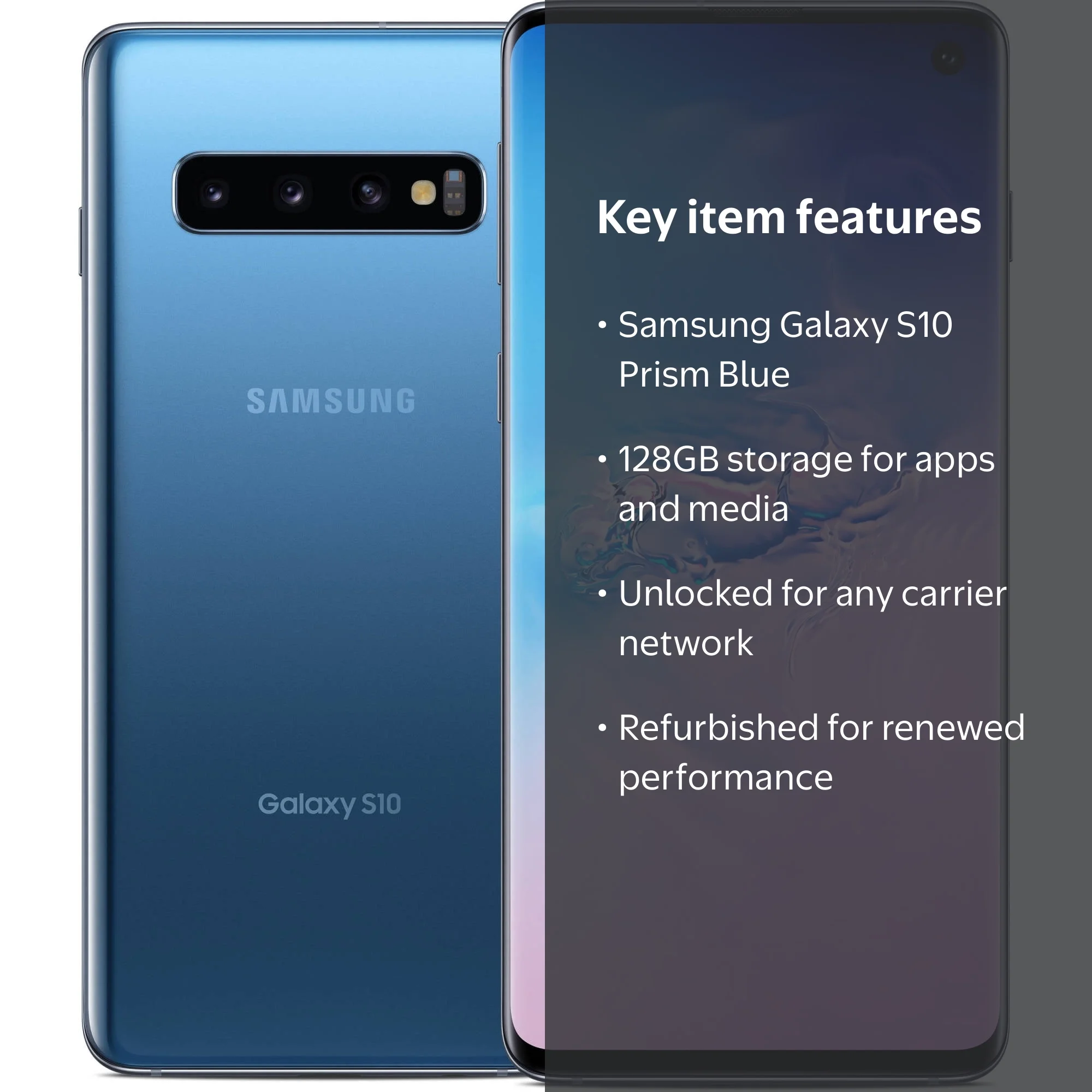 Restored Samsung Galaxy S10, 128GB, Prism Blue Unlocked