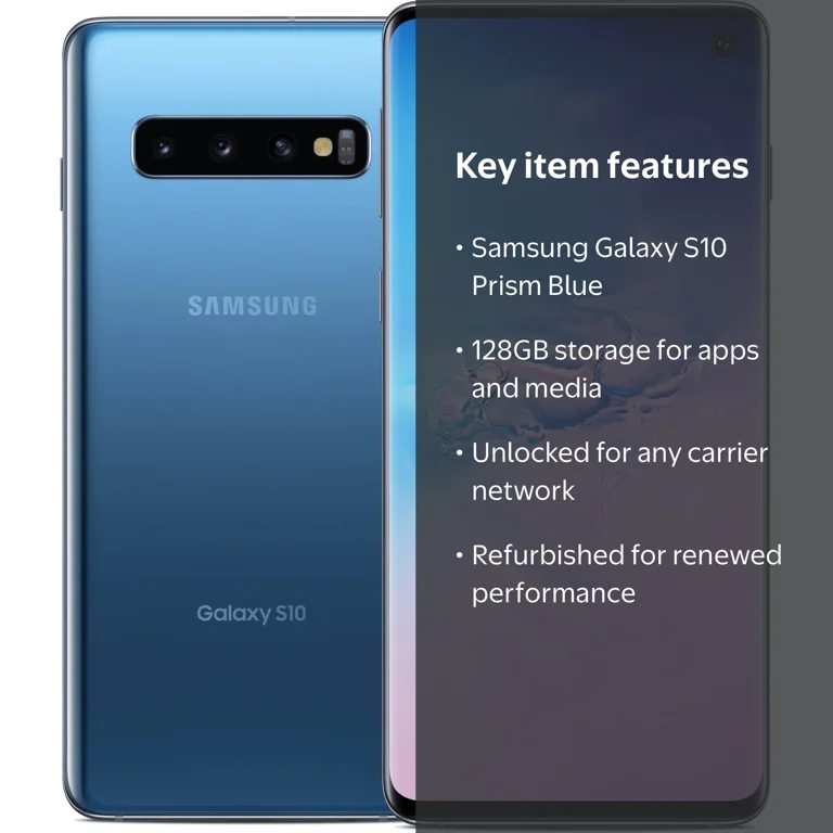 Restored Samsung Galaxy S10, 128GB, Prism Blue Unlocked
