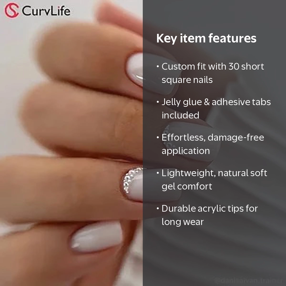 CurvLife Pearl Drizzle Press-On Nails - 24PCS Short Square