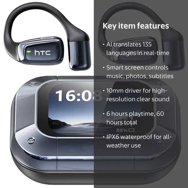 HTC NE25 Open Ear Earbuds AI Translator Earbuds,135 Languages with