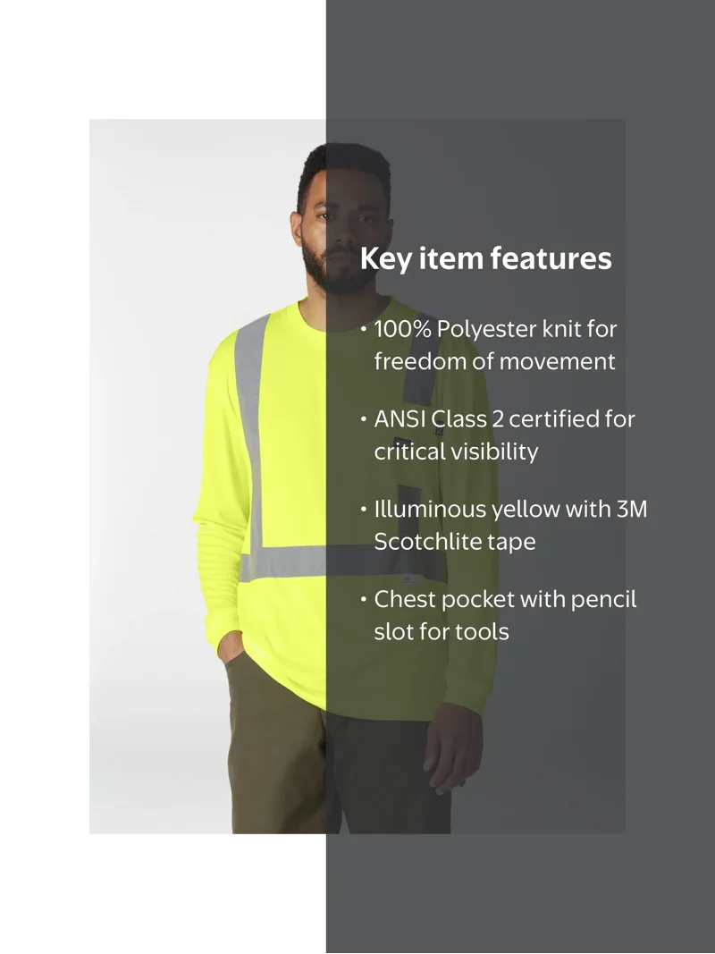 Genuine Dickies Men's Hi-Vis Workwear Long Sleeve Safety Tee with