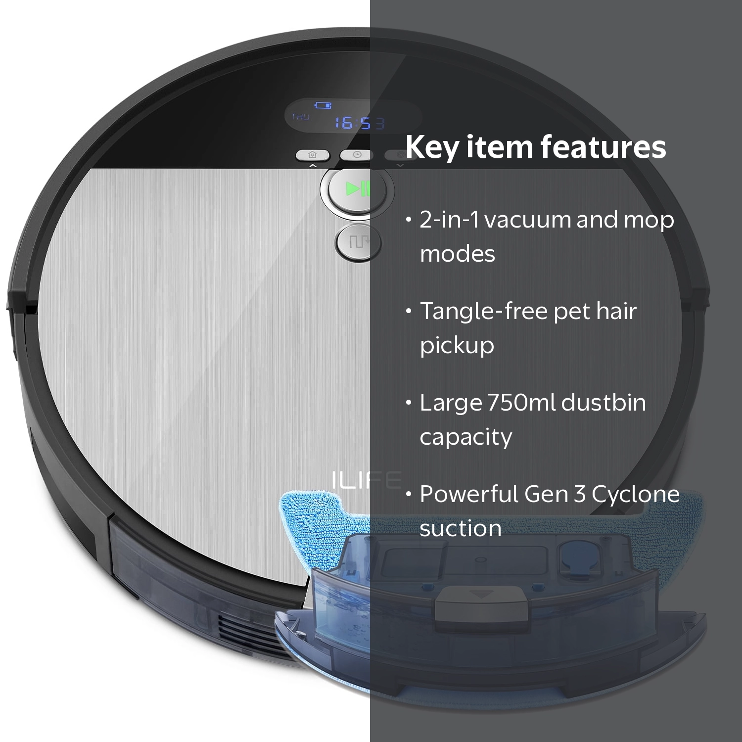 掃除機・クリーナー ILIFE V8 plus ILIFE V8s-W, Robot Vacuum and Mop 2 in 1, Route Planning, Tangle