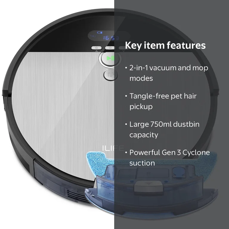 ILIFE V8s-W, Robot Vacuum and Mop 2 in 1, Route Planning, Tangle