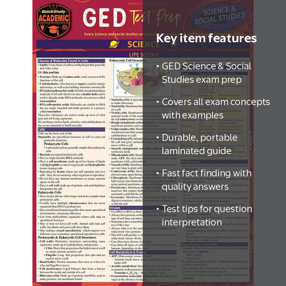 GED Test Prep - Science & Social Studies : a QuickStudy Laminated
