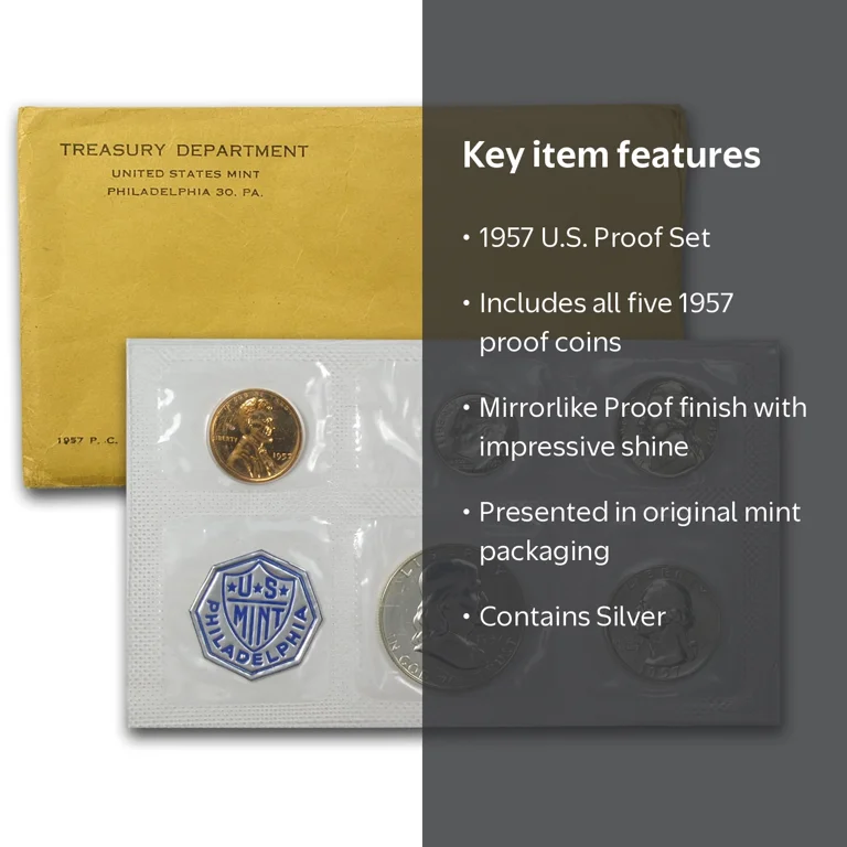 1957 U.S. Proof Set with All Five Coins in Mint Packaging